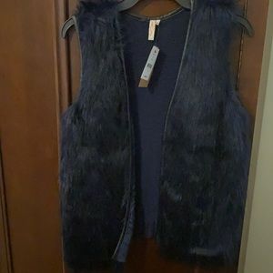 Navy blue faux fur vest